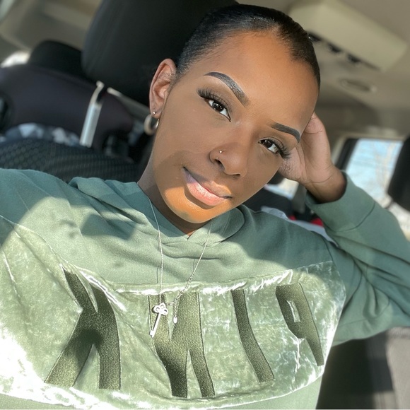 Olive Green PINK Victoria’s Secret Crop Hoodie - Picture 1 of 6